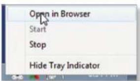 Open in Browser Start Stop Hide Tray Indicator