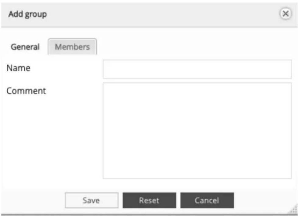 Add group General Members Name Comment Save Reset Cancel