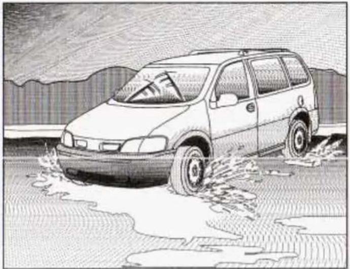 Cartoon illustration of a car driving through water, creating splashes (no text or symbols)