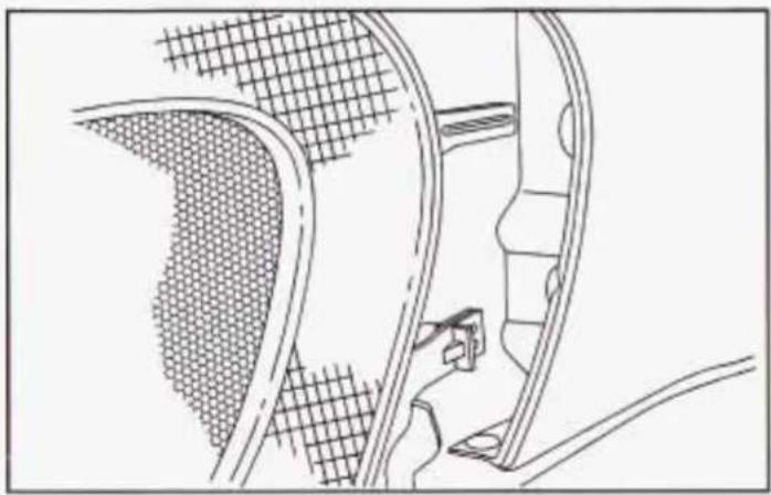 Technical line drawing of a car interior showing structural elements and seating (no text or symbols)
