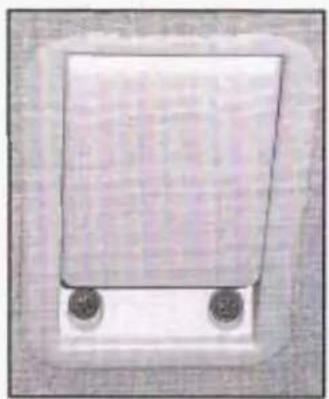 Simple diagram of a rectangular object with two circular holes, no text or symbols present.