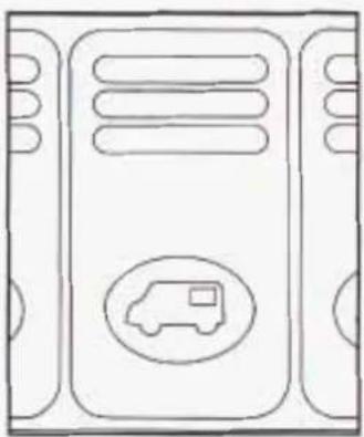 Line drawing of a server tower with an icon of a car (no text or symbols)