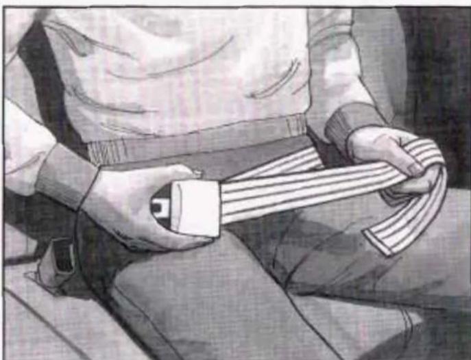 Illustration of a person's seatbelt being adjusted, showing straps and straps (no text or symbols)