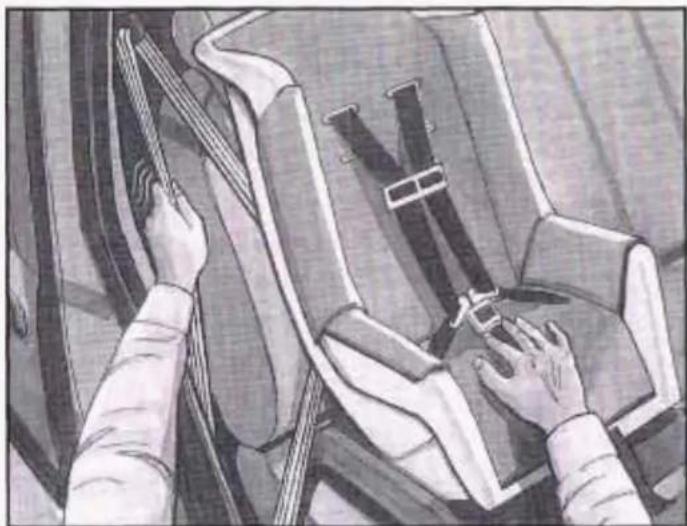 Illustration of hands installing or adjusting a mechanical component (no text or symbols visible)