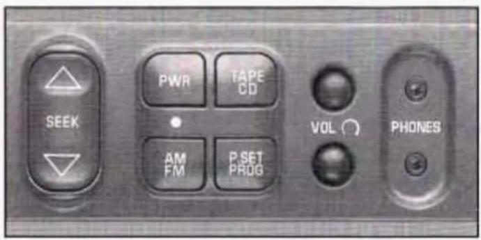 PWR TAPE CD VOL AM FM P SET PROG PHONES