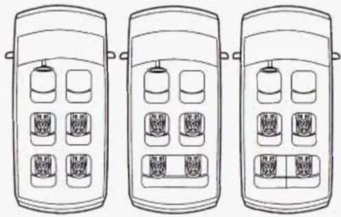 Three identical line drawings of a mobile phone case with multiple screens and buttons, no text or symbols present.