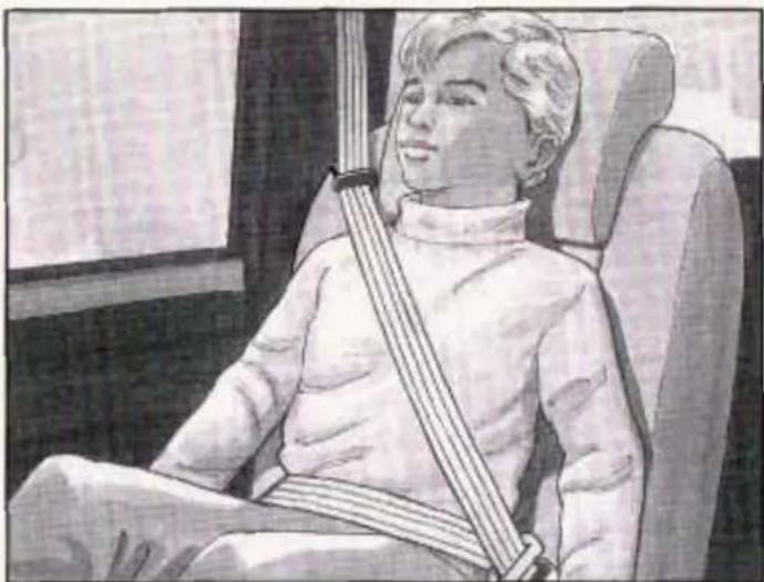 Illustration of a person sitting in a chair with a seatbelt, viewed from the side (no text or symbols present)