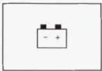 Simple diagram of a battery with two terminals and one positive charge, no text or symbols present.