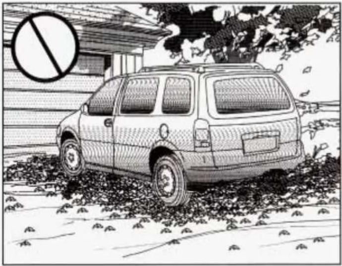 Black-and-white illustration of a parked car on gravel ground with a large 'no' symbol in the background (no text or symbols on the car or ground)