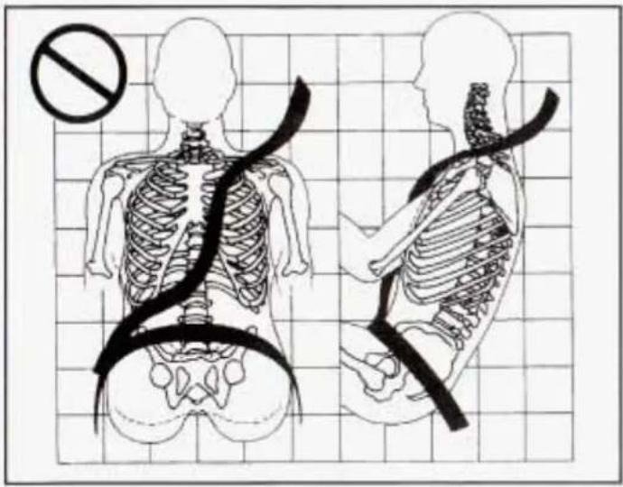 Medical illustration showing human skeletal anatomy with a no-smoking symbol and corresponding side views of the torso.