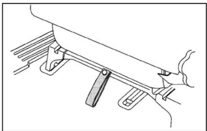 Line drawing of a mechanical assembly with a tool and bracket (no text or symbols)