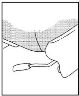 Simple line drawing of a hand holding a tool, no text or symbols present
