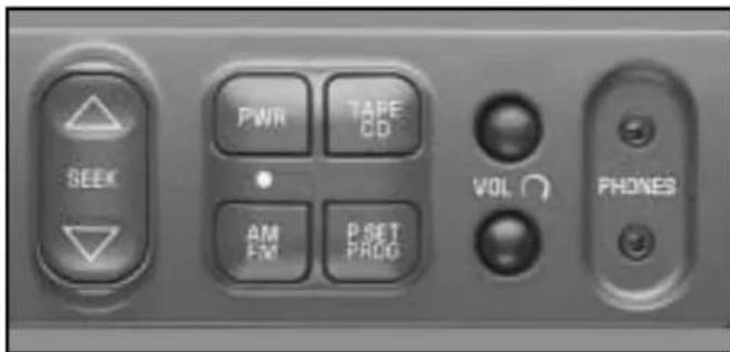 PWR TAPE CD VOL AM FM PSET PROG PHONES