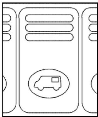 Line drawing of a server tower with an icon of a van (no text or symbols)