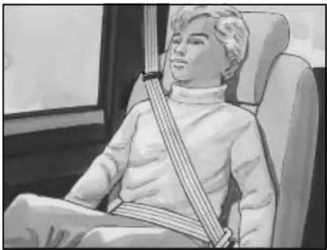 Illustration of a person wearing a seatbelt and sitting in a chair, with no visible text or symbols.
