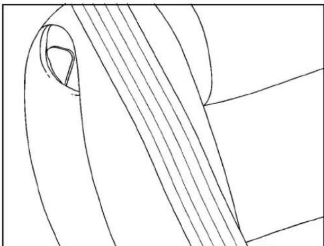 Abstract line drawing of a curved, striped object with no text or symbols