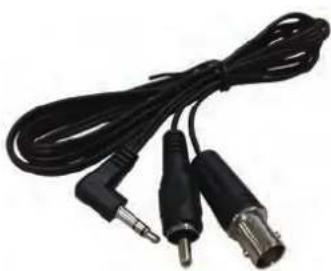 Coiled black audio cable with two metallic connectors (no text or symbols visible)