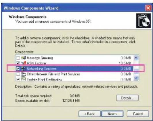 Windows Components Wizard Windows Components You can add or remove components of Windows XP. To add or remove a component, click the checkbox. A shaded box means that only part of the component will be installed. To see what's included in a component, click Details. Components Message Queueing 0.0 M…