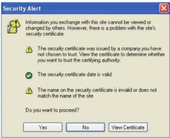 Security Alert Information you exchange with this site cannot be viewed or changed by others. However, there is a problem with the site's security certificate. The security certificate was issued by a company you have not chosen to trust. View the certificate to determine whether you want to trust t…