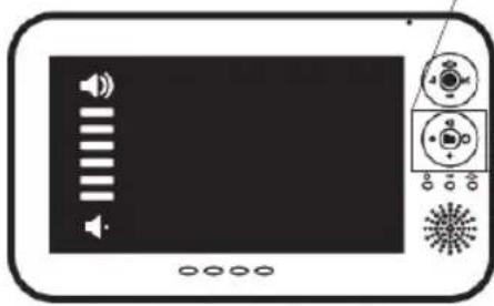 Illustration of a digital camera with sound waves, control panel, and display (no text or symbols)