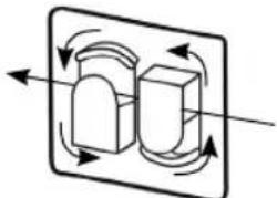 Pure diagram of two blocks inside a square frame with directional arrows, no text or symbols present