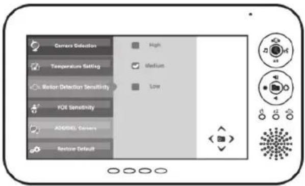 Camera Selection Temperature Setting Rotor Detection Sensitivity FOI Sensitivity AD/CREL Camera Restore Default High Medium Low