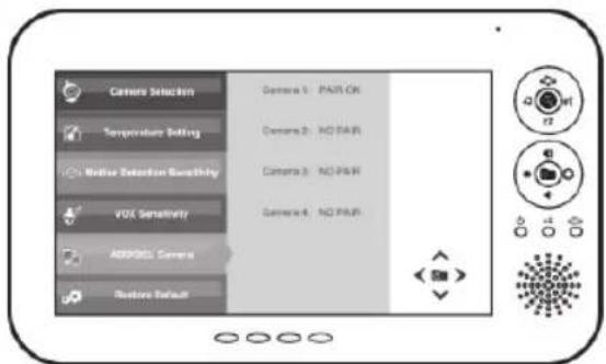 Camera Selection Temperature Setting Wire Detection Smoothly VDS Sensitivity ADDRESS Camera Restore Default Camera 1: PAIR ON Camera 2: NO PAIR Camera 3: NO PAIR Camera 4: NO PAIR