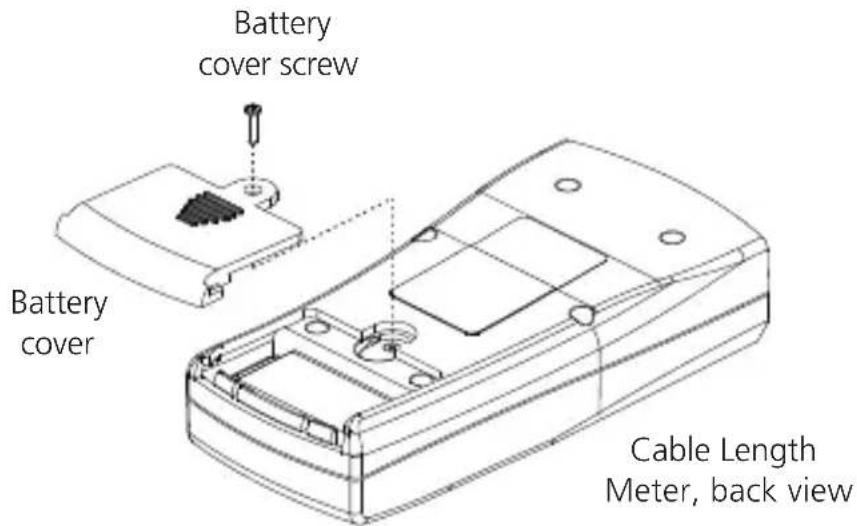Battery cover screw Battery cover Cable Length Meter, back view