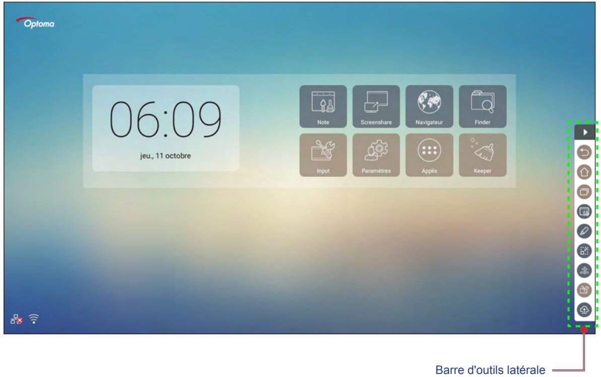 Optoma 06:09 jeu., 11 octobre Note Screenshare Navigateur Finder Input Paramètres Applis Keeper Barre d'outils latérale
