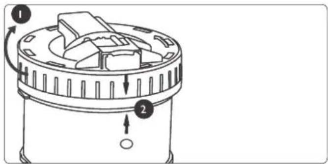 Diagram of a mechanical device with labeled parts and directional arrows indicating motion or flow.