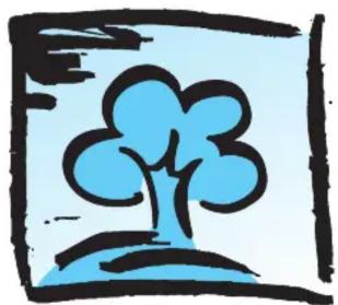 Simple blue icon of a tree with four rounded canopy sections on a hill, no text or symbols.