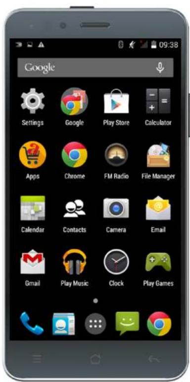Google Settings Google Play Store Calculator Apps Chrome FM Radio File Manager Calendar Contacts Camera Email Gmail Play Music Clock Play Games