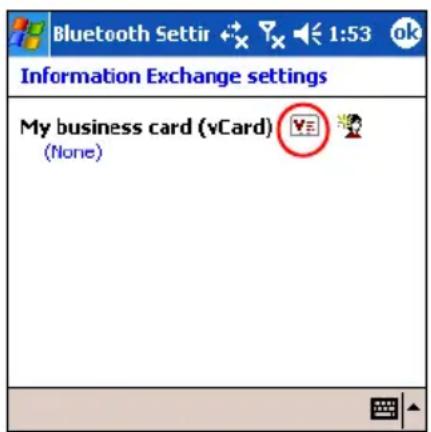 Bluetooth Settir 1:53 ok Information Exchange settings My business card (vCard) (None)