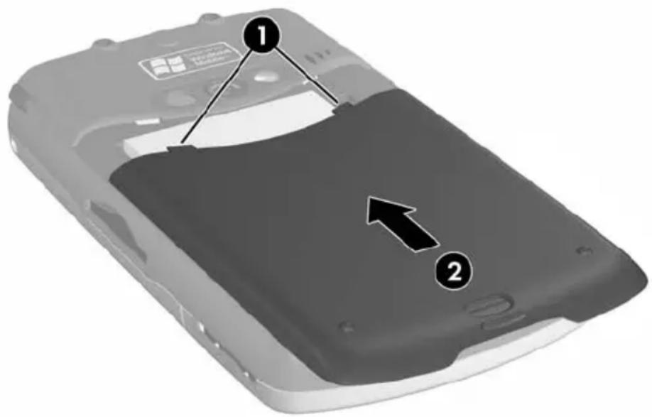 Diagram of a smartphone showing labeled parts with numbered annotations and an arrow indicating direction
