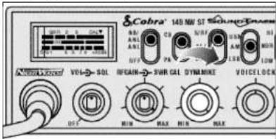 Cobra® 148 NM ST SOUND Player A NEW ORDER VOL→ SOL RF/CAIN→ SWR CAL DRY/MOKE VOICELOCK OFF MIN MAX MIN MAX