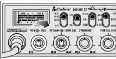 Cobra® 149 NM ST Sound OFF PR CAN SUI VOL- SOL RF GAIN- SUR CAL DWANKE VOICELOC MIN MAX MIN MAX
