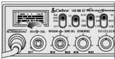 Cobra® 148 MHz ST SOUNDTRACK N/A OFF VOL- SOL RFCAIN- SWR CAL DYNAMIC OFF MIN MAX MIN MAX voiceLOCN