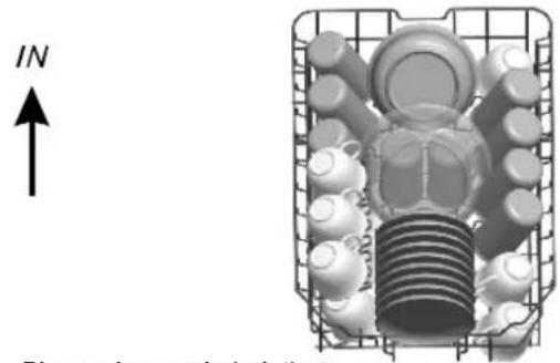 Cross-sectional diagram of a mechanical component with internal gears and shafts, labeled 'IN' and 'Dispersed to be loaded', no readable text or symbols beyond labels.