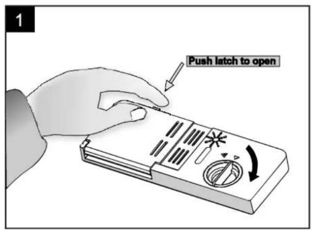 1 Push latch to open
