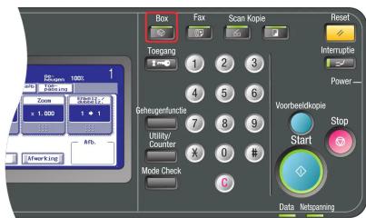 Box Fax Scan Kopie Reset Interruptie Power... Toegang 1 2 3 4 5 6 7 8 9 Utility/ Counter X 0 # Mode Check 0 Voorbeeldkopie Stop Start Data Netspanning
