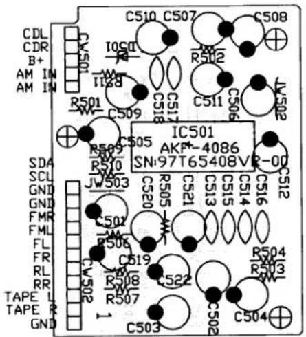 CDL CDR B+ AM IN AM IN C510 C507 C508 I0C0 R512 R501 C511 C506 JW502 R509 C509 C505 IC501 AKF-4086 SN:97T65408VR-00 R509 R510 C512 C516 C514 C520 C505 C521 C513 C514 C519 C522 R504 R503 R508 C508 C507 C503 C502 C504 TAPE L TAPE R GND
