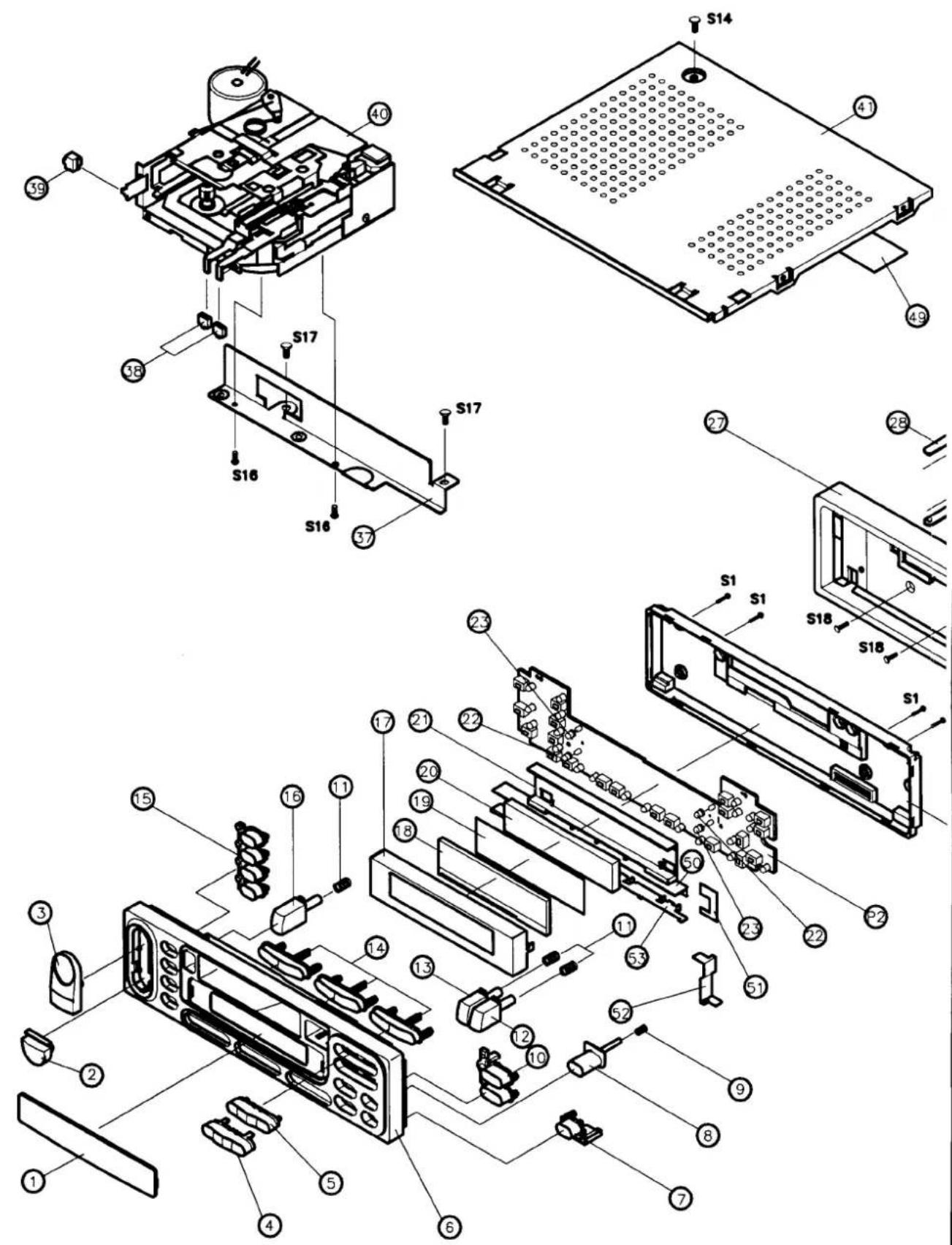 Exploded view diagram of a computer system with labeled components such as S14, S17, and S18