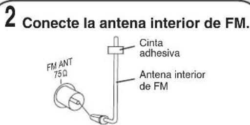 2 Conecte la antena interior de FM. FM ANT 75Ω Cinta adhesiva Antena interior de FM
