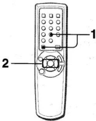 Diagram of a remote control with labeled parts 1 and 2, showing keypad, scroll, and button connections.