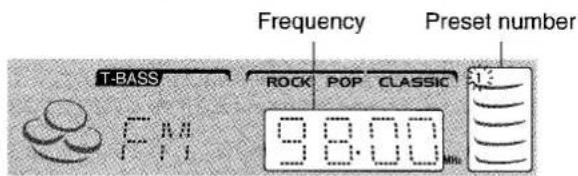 T-BASS Frequency Preset number ROCK POP CLASSIC 98.00