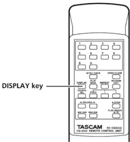 DISPLAY key TASCAM RC-CD2001 CD-200+ REMOTE CONTROL UNIT