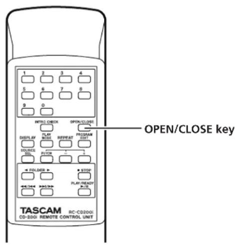 1 2 3 4 5 6 7 8 9 0 INTRC CHECK OPEN/CLOSE DISPLAY PLAY MODE REPEAT PROGRAM EDIT SOURCE SWITCH STOP FOLDER PLAY/READY TASCAM RC-CD3000 CD-2000 REMOTE CONTROL UNIT