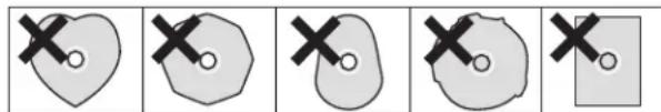 Sequence of five diagrams showing a heart shape with cross marks, each containing a circle and an X symbol, followed by a separate box with an X symbol.