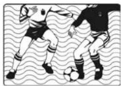 Two soccer players in action on a wavy field, one kicking the ball (no text or symbols visible)