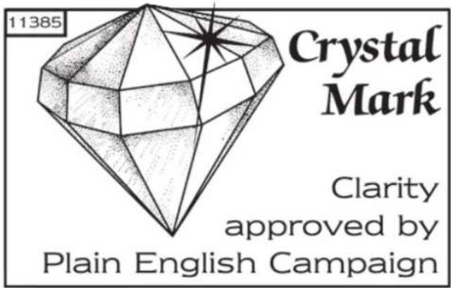 11385 Crystal Mark Clarity approved by Plain English Campaign
